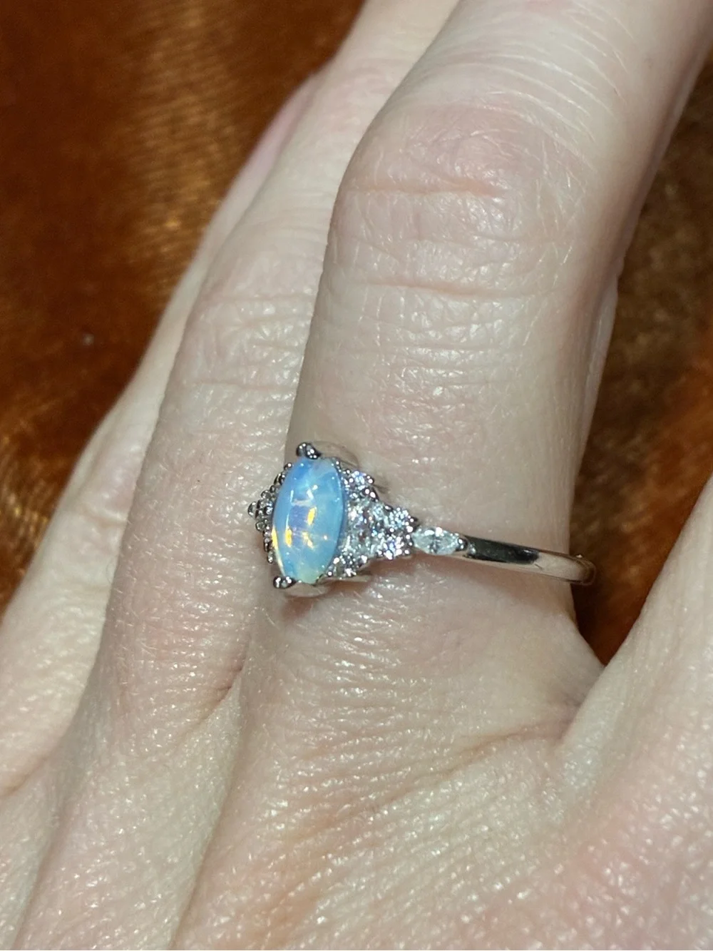 Vintage Sterling Silver & Opalite Glass Ring